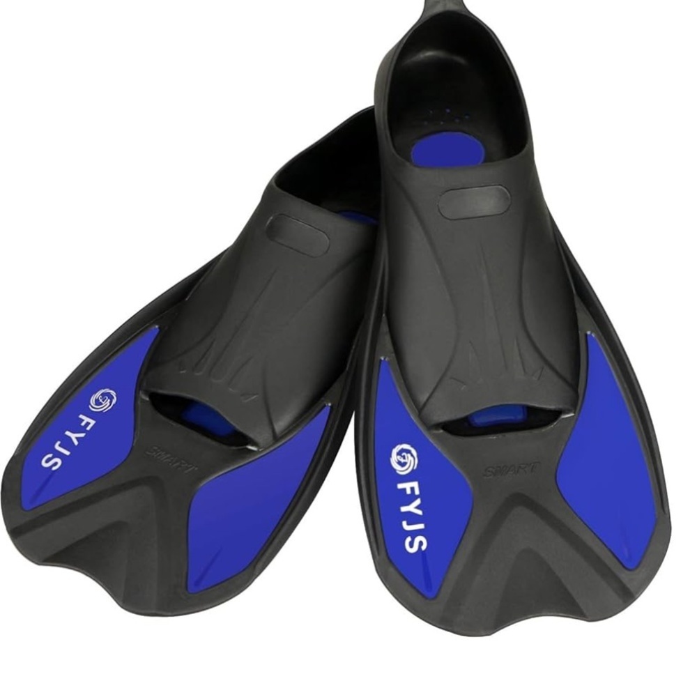 Unisex Short Swim Fins in Black and Blue - Travel Diving Flippers - Picture 1 of 8